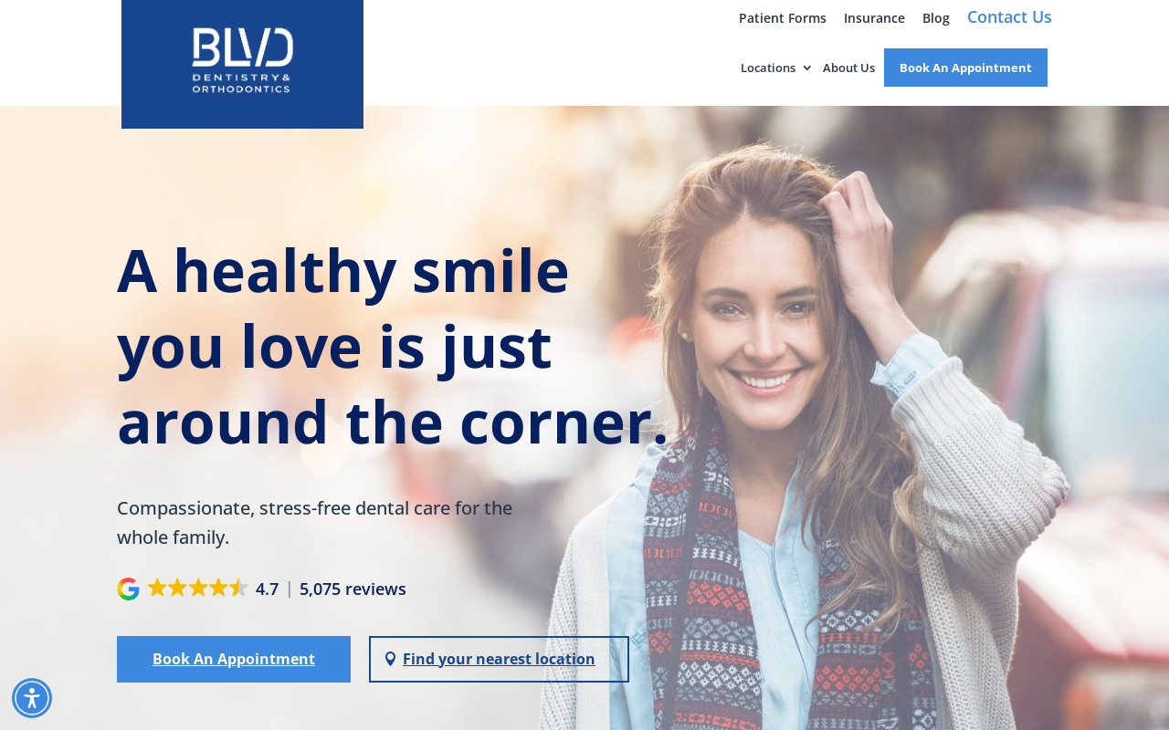 BLVD Dentistry and Orthodontics — screenshot of their official website