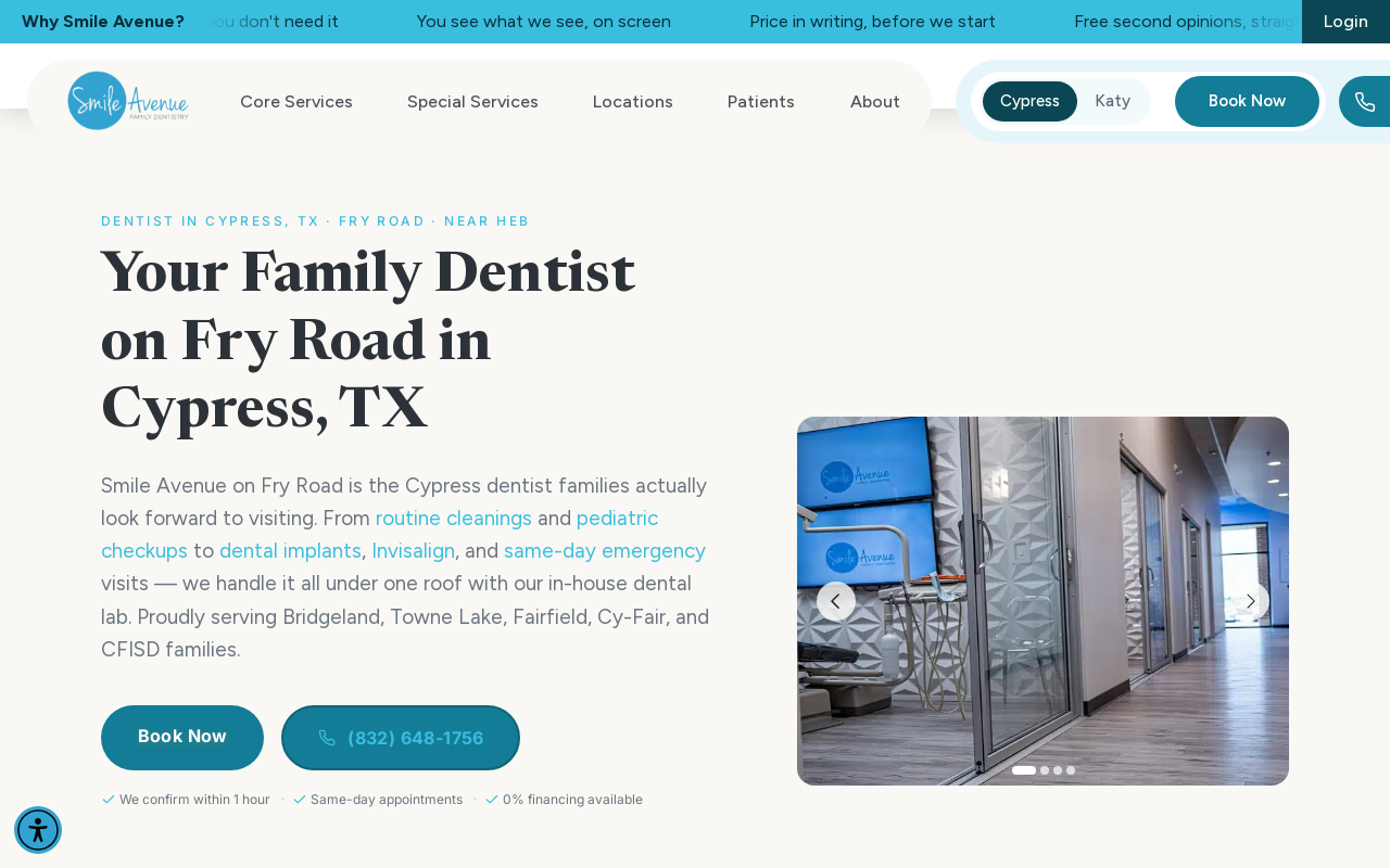 Smile Avenue Family Dentistry of Cypress — screenshot of their official website