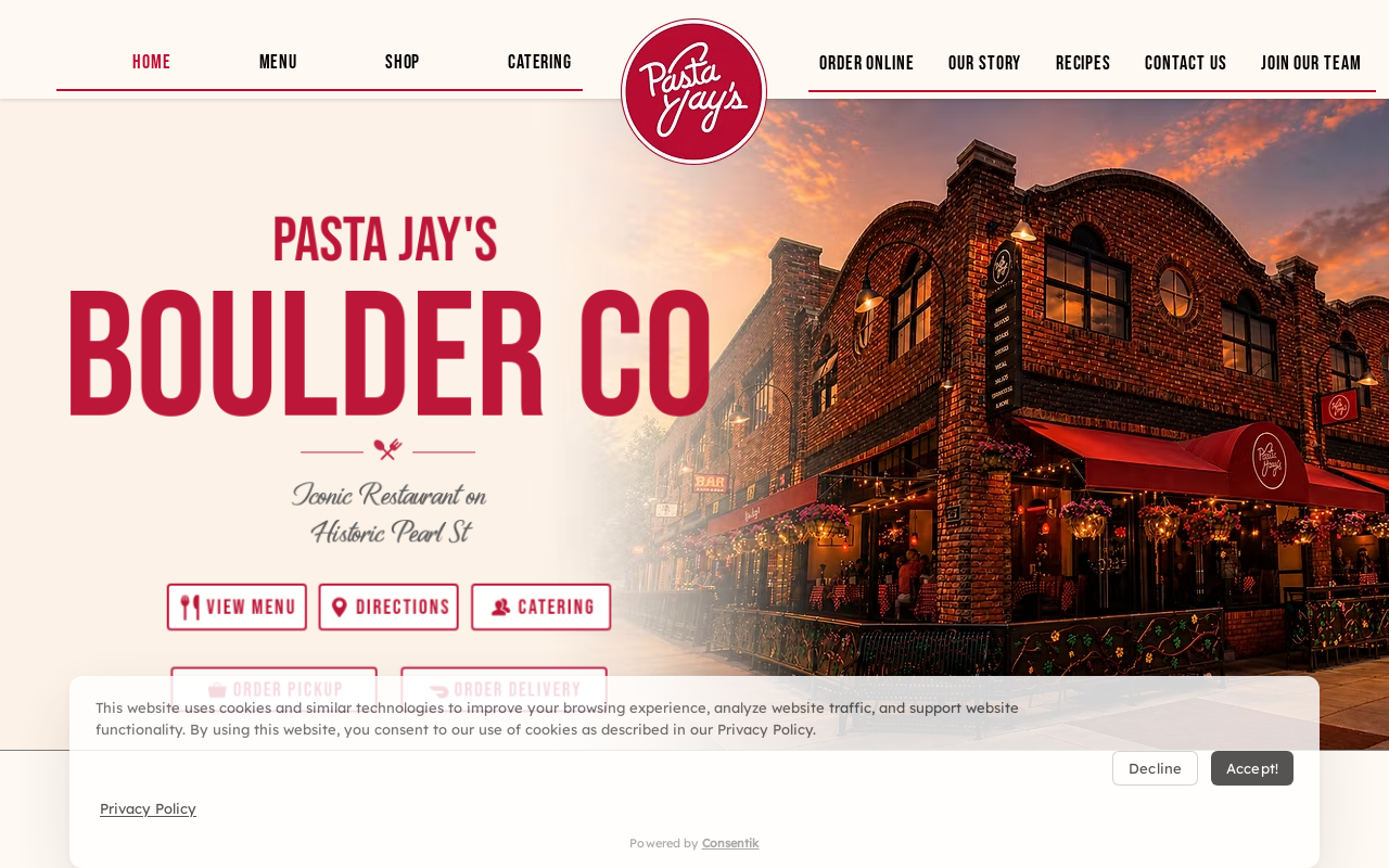 Pasta Jay's — screenshot of their official website