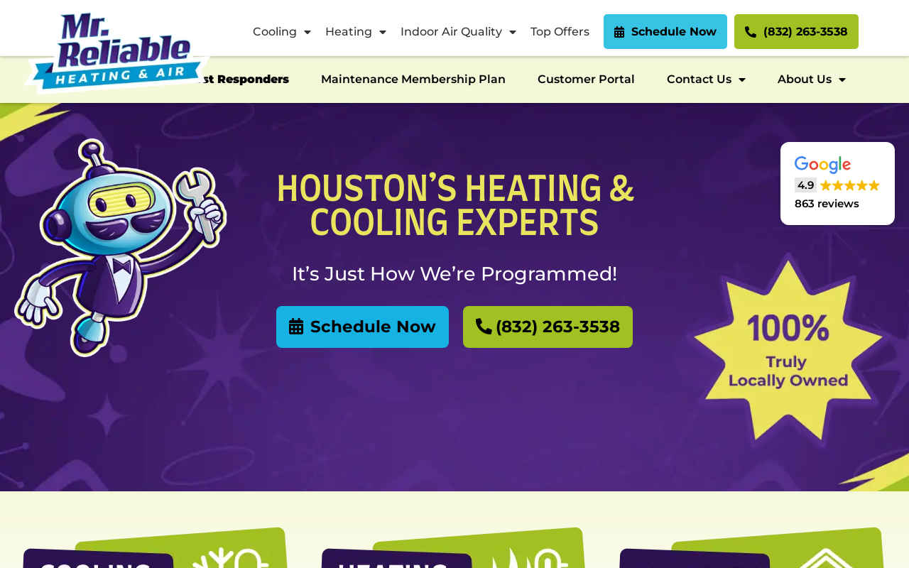 Mr. Reliable Heating & Air — screenshot of their official website