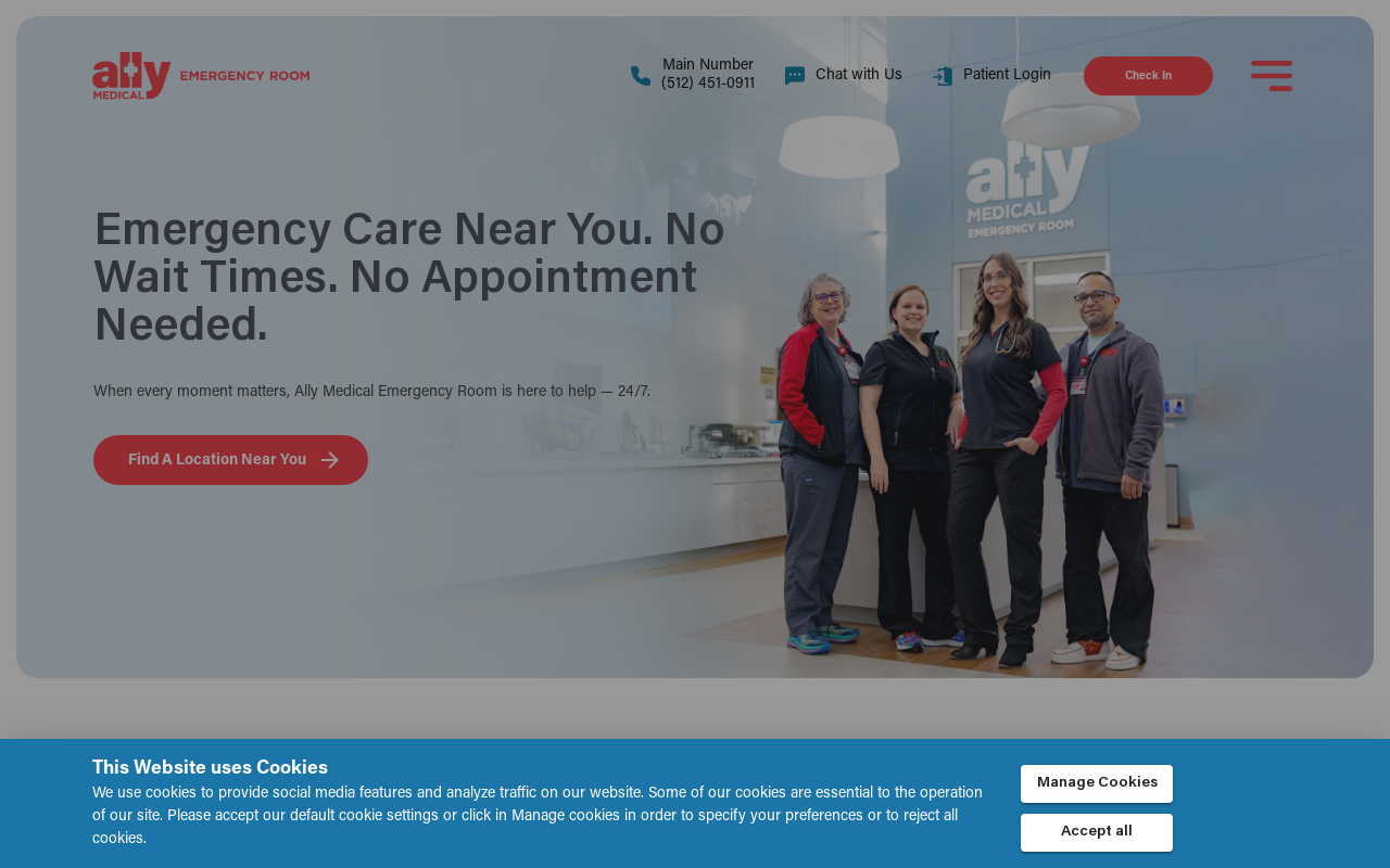Ally Medical Emergency Room — screenshot of their official website