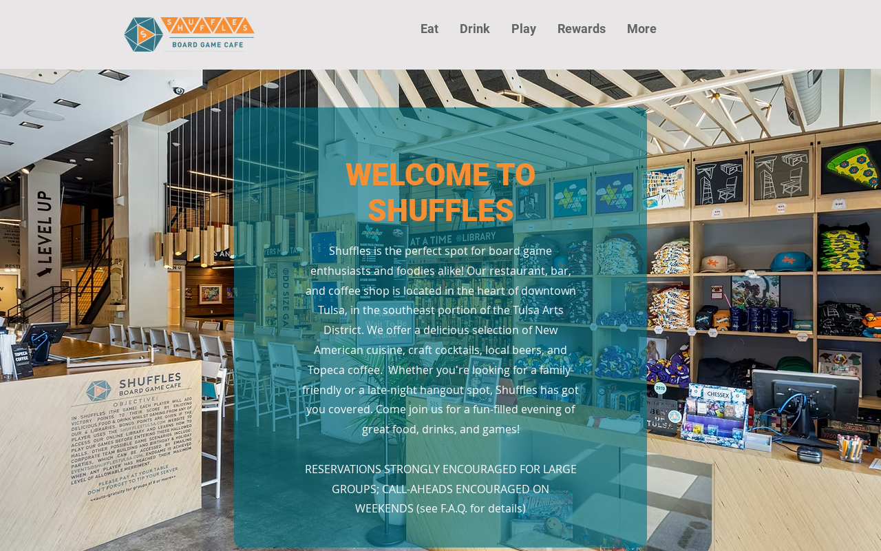 Shuffles Board Game Cafe — screenshot of their official website