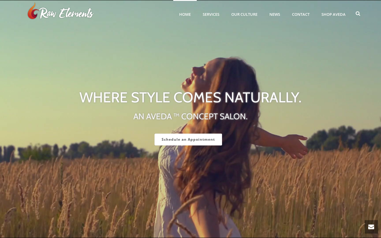 Raw Elements Salon — screenshot of their official website