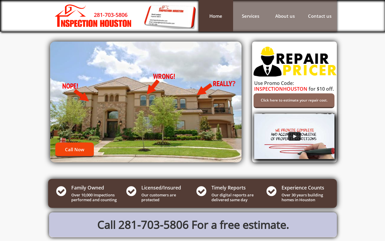 Inspection Houston — screenshot of their official website