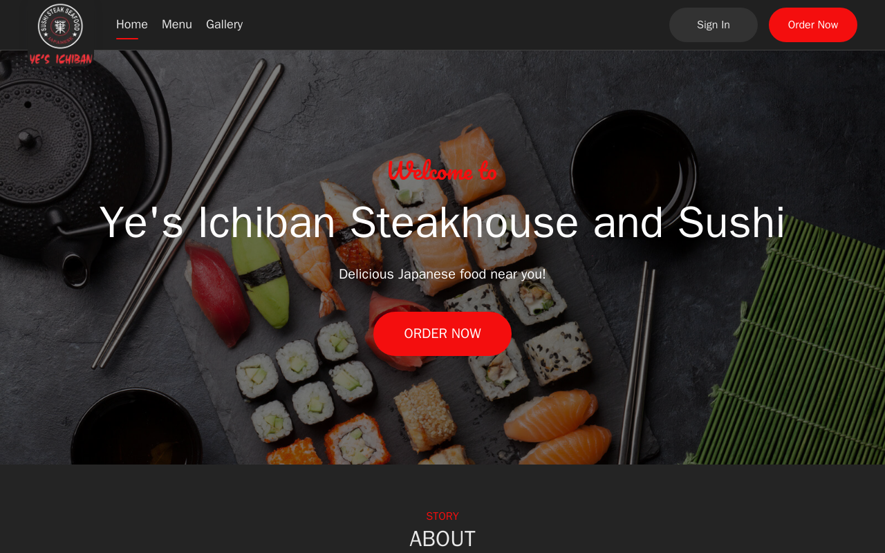 Ye's Ichiban Steakhouse and Sushi — screenshot of their official website