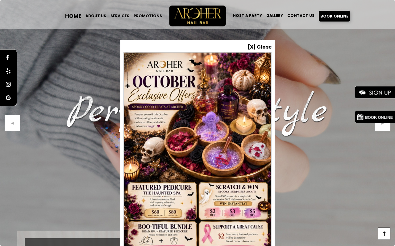 Archer Nail Bar — screenshot of their official website