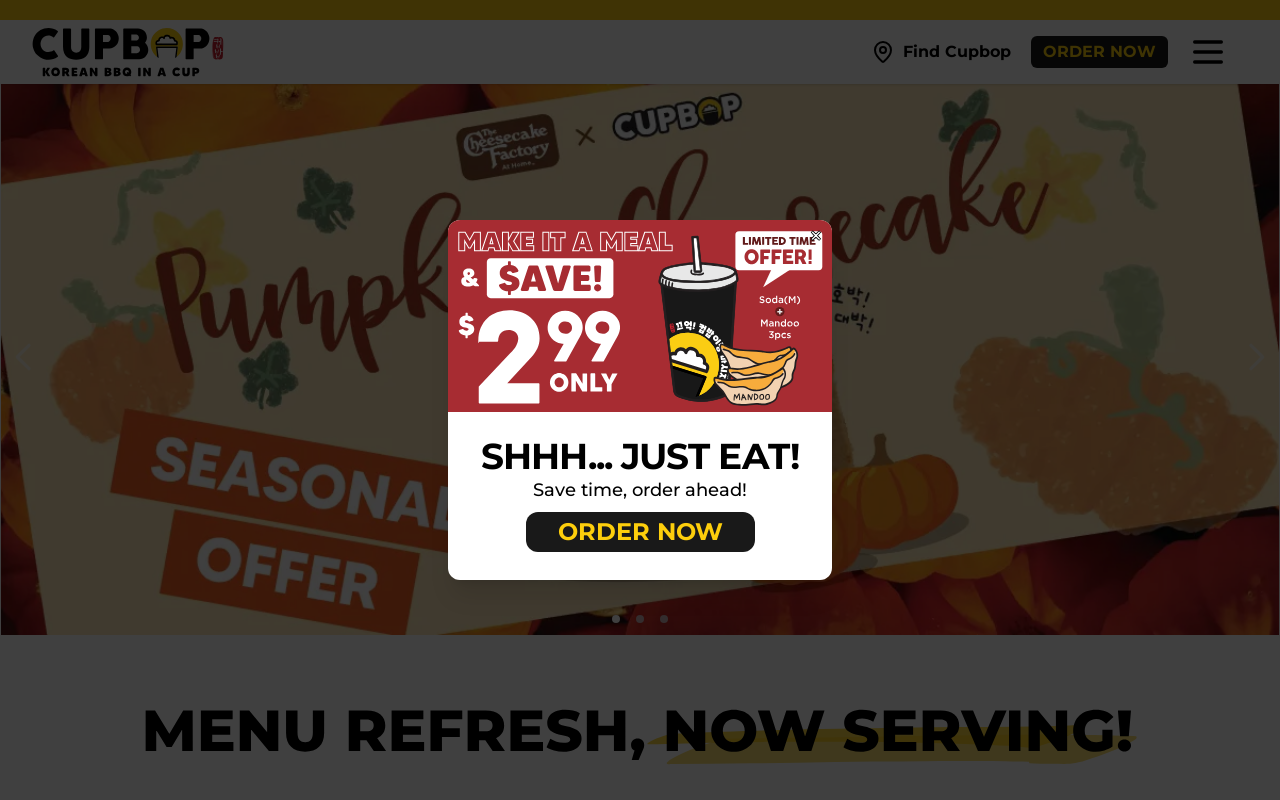 Cupbop — screenshot of their official website