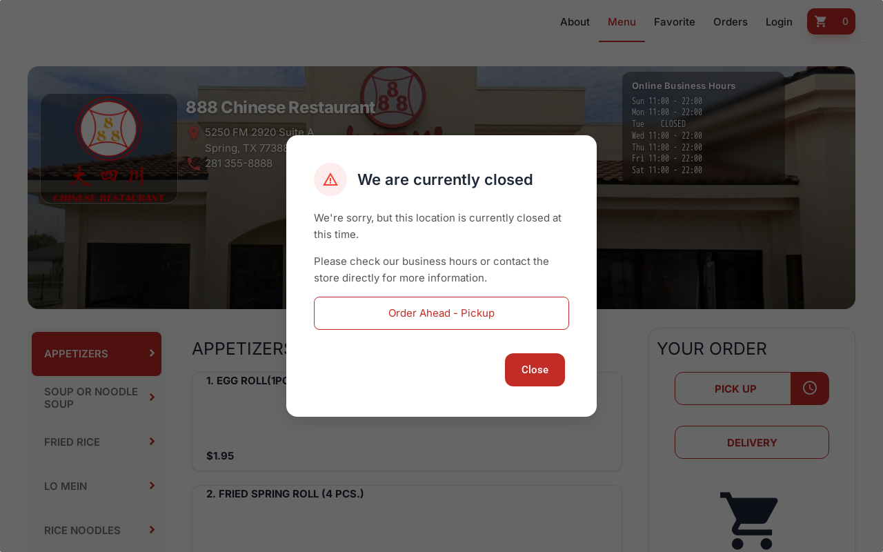 888 Chinese Restaurant — screenshot of their official website