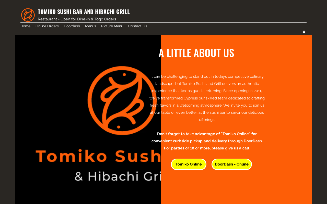 Tomiko Japanese Restaurant — screenshot of their official website
