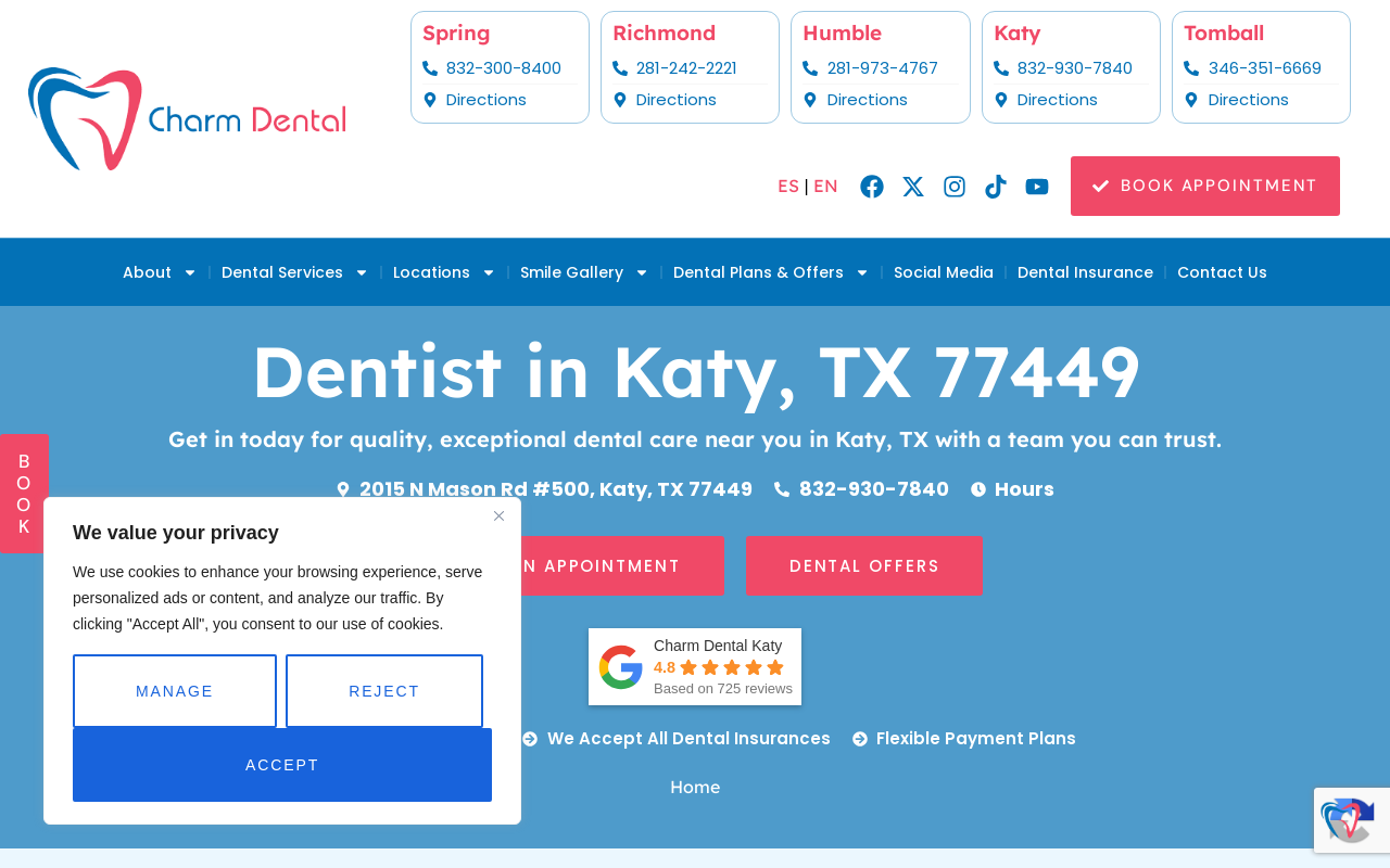 Charm Dental Katy — screenshot of their official website