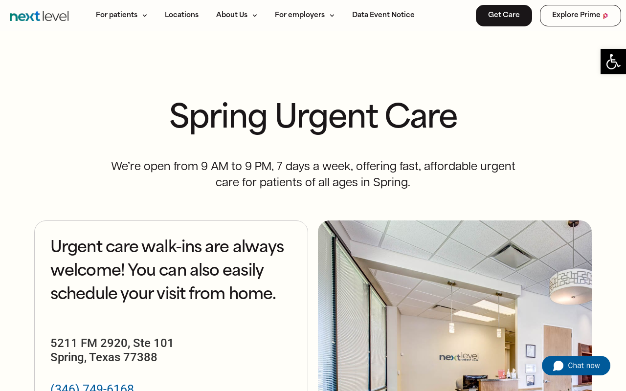 Next Level Urgent Care — screenshot of their official website