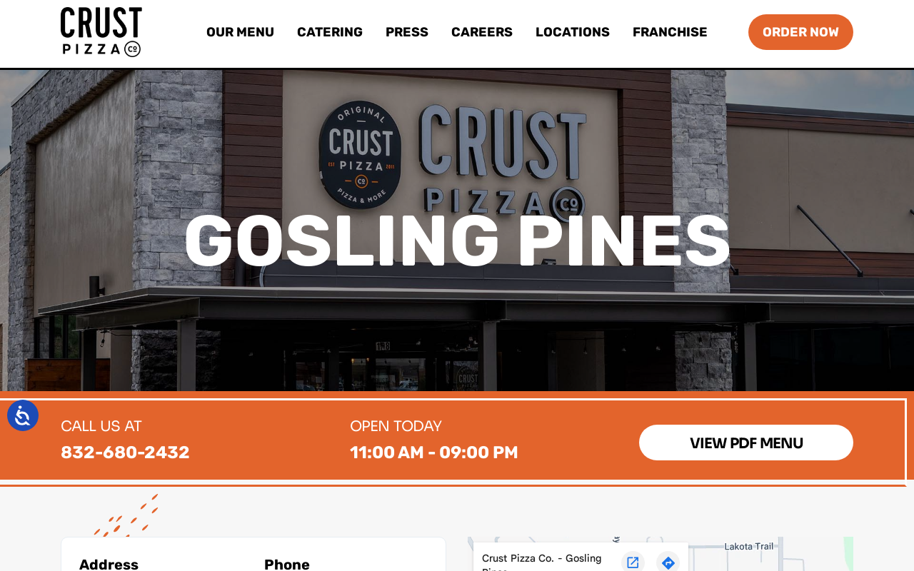 Crust Pizza Co — screenshot of their official website