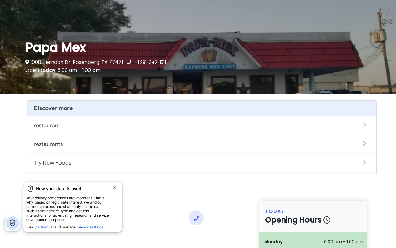 Papa Mex — screenshot of their official website