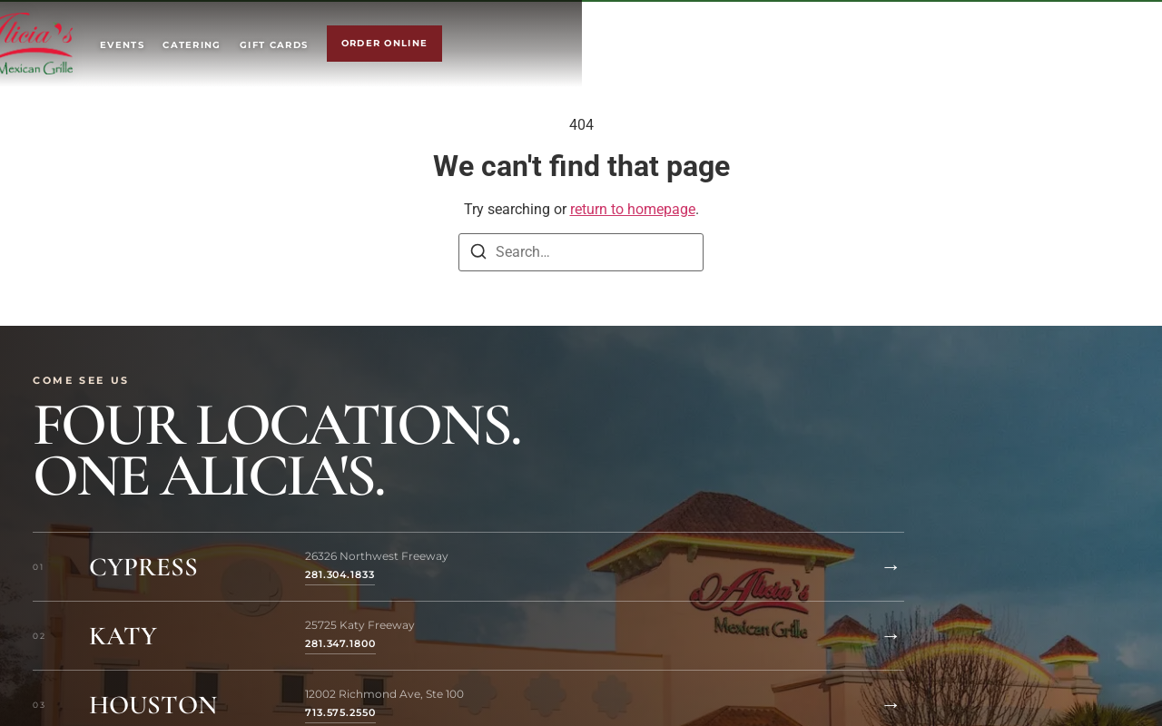 Alicia's Mexican Grille — screenshot of their official website