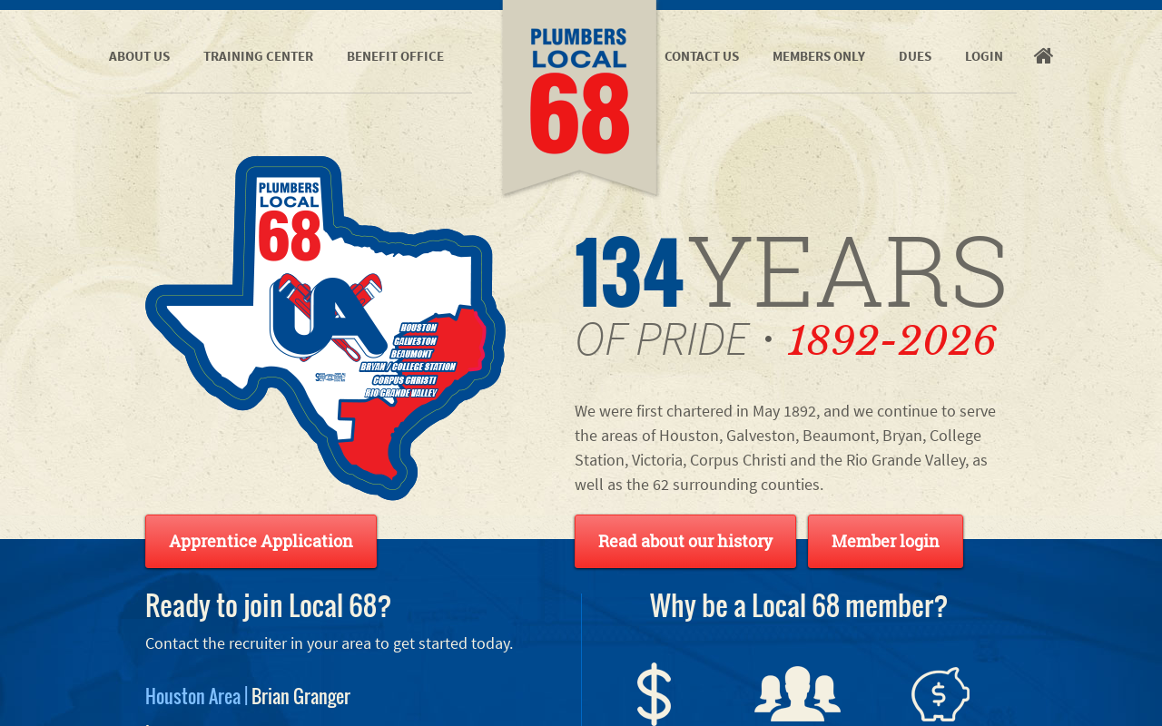 Plumbers Local 68 — screenshot of their official website