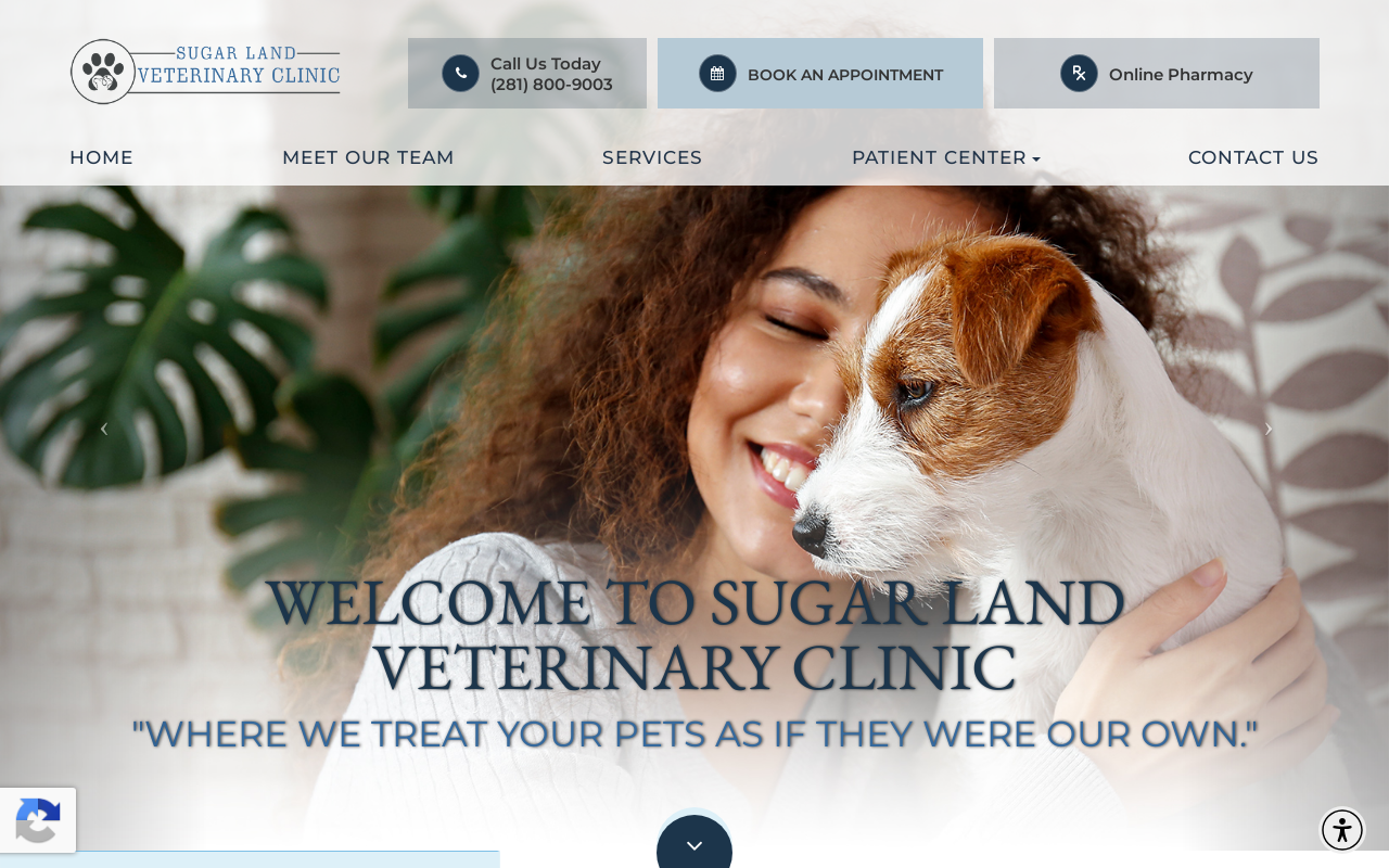 Sugar Land Veterinary Clinic — screenshot of their official website