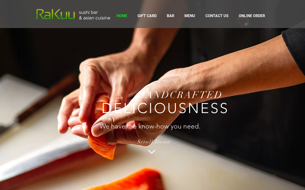 RaKuu Sushi Bar — screenshot of their official website