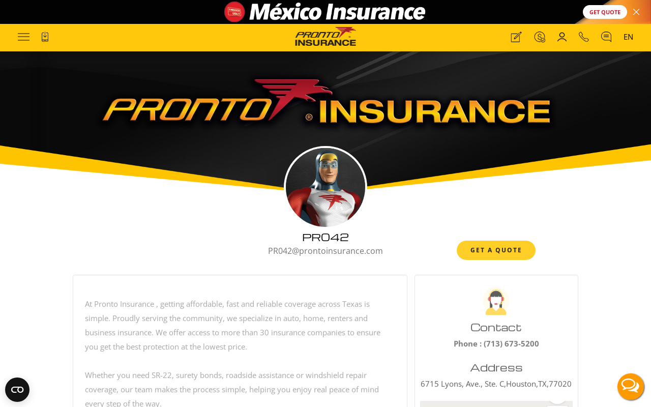 Pronto Insurance — screenshot of their official website
