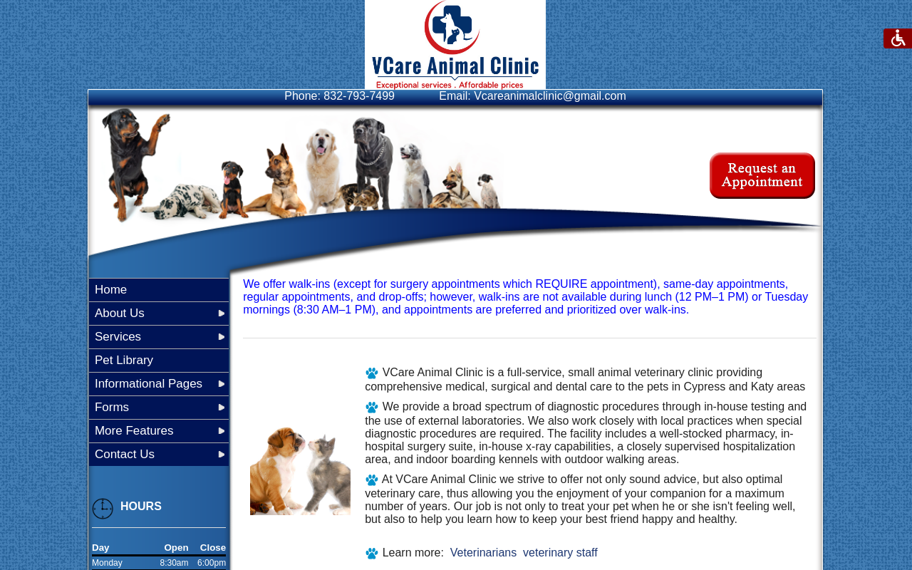 VCare Animal Clinic — screenshot of their official website