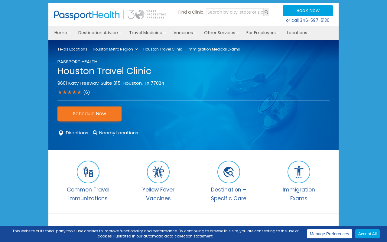 Passport Health Houston Travel Clinic — screenshot of their official website