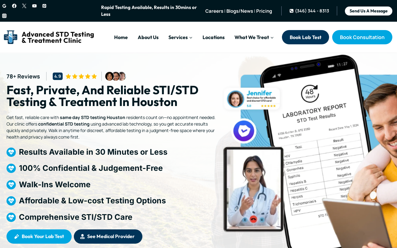 Advanced STD Testing & Treatment Clinic — screenshot of their official website
