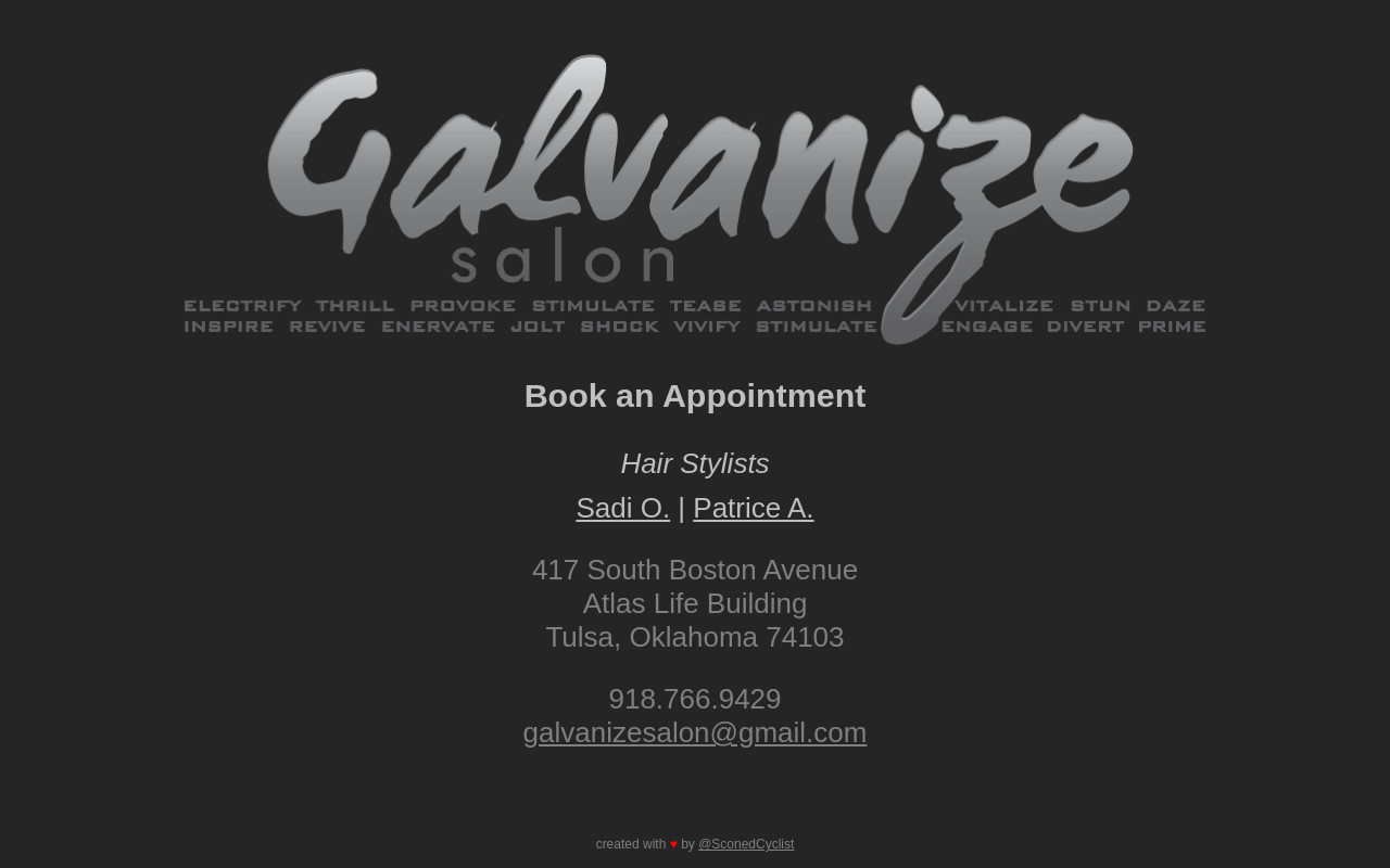 Galvanize Salon — screenshot of their official website