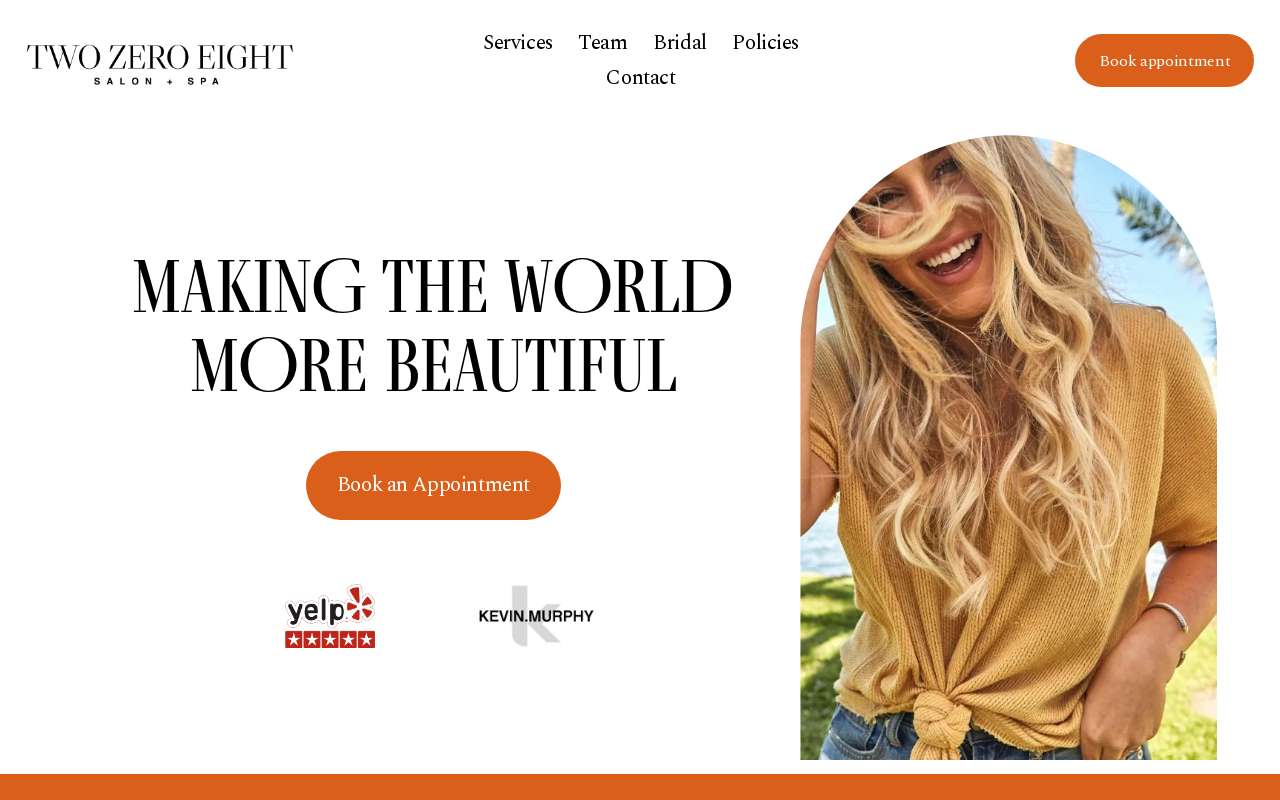 Two Zero Eight Salon and Spa — screenshot of their official website
