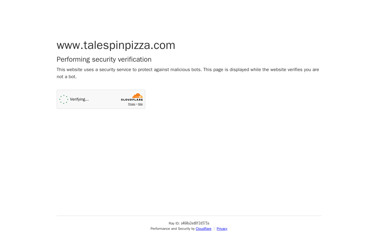 Talespin Pizza — screenshot of their official website