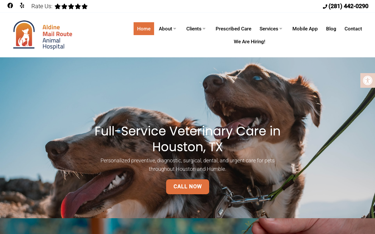 Aldine Mail Route Animal Hospital — screenshot of their official website