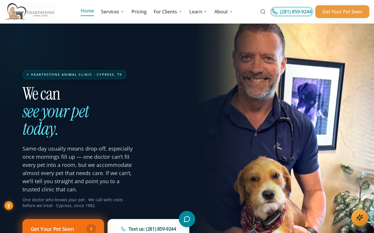 Hearthstone Animal Clinic — screenshot of their official website