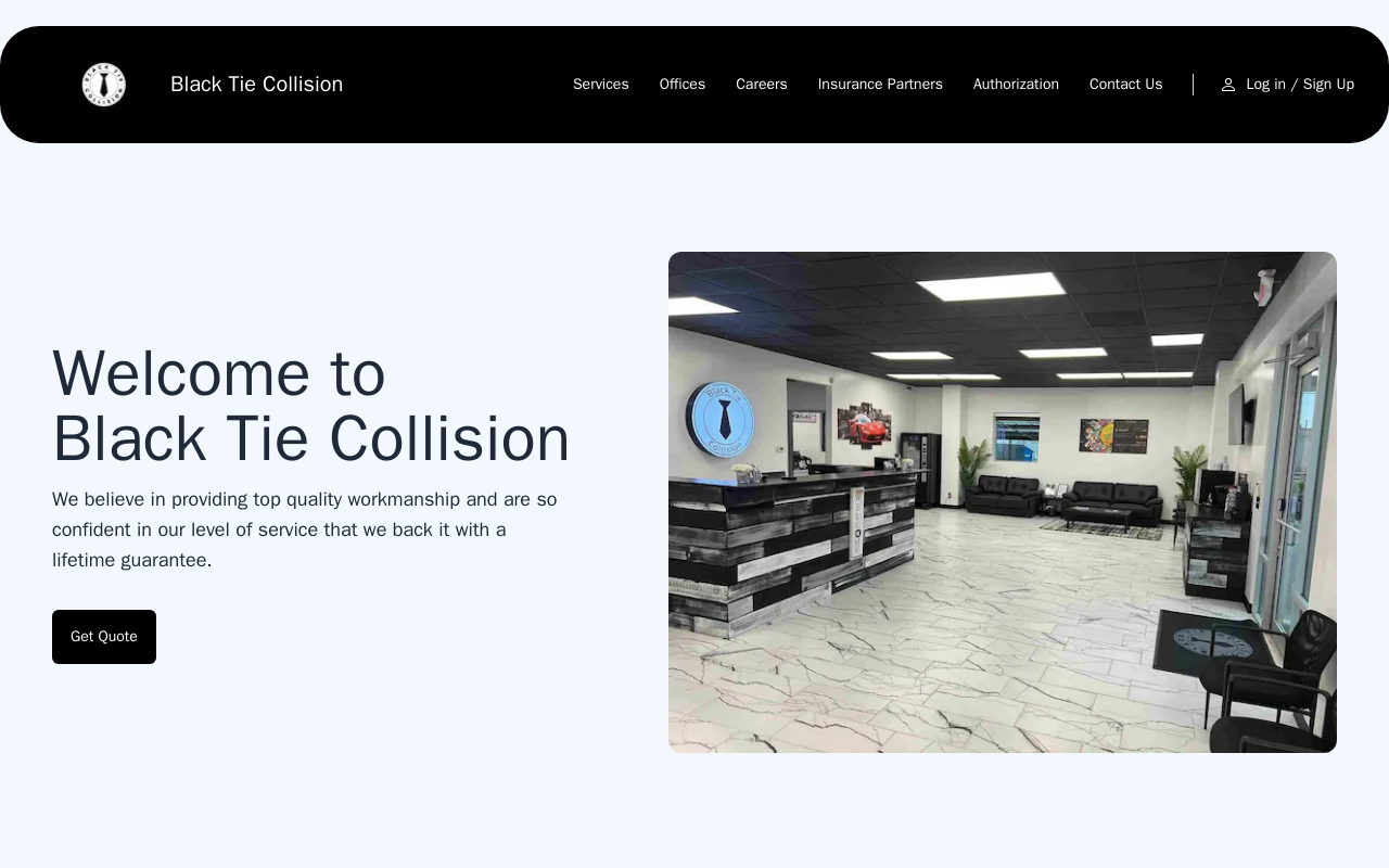 Black Tie Collision — screenshot of their official website