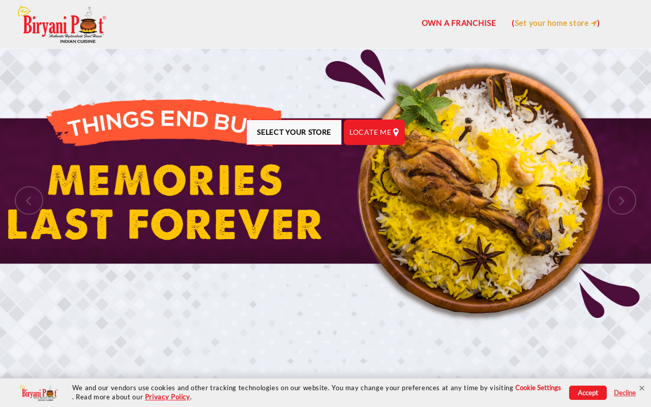 Biryani Pot — screenshot of their official website
