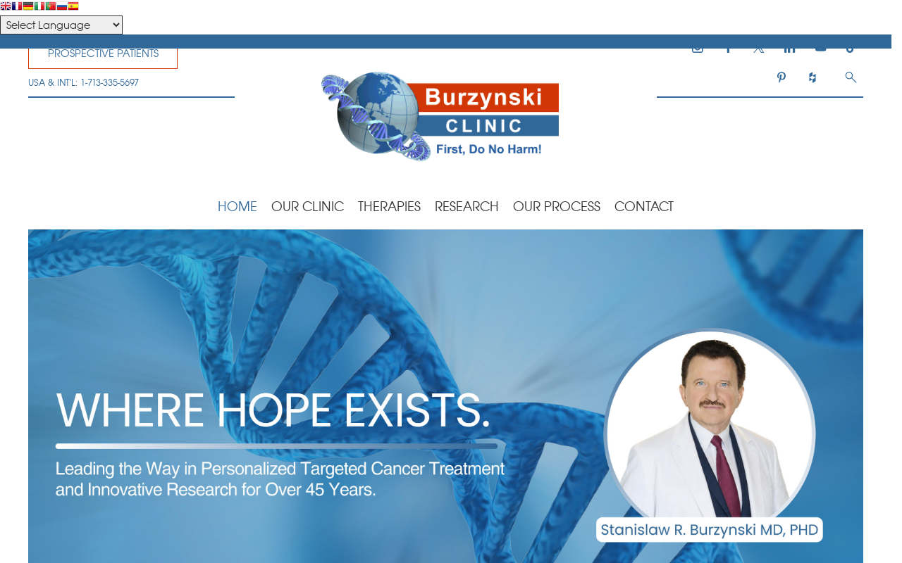 Dr Burzynski Cancer Clinic — screenshot of their official website