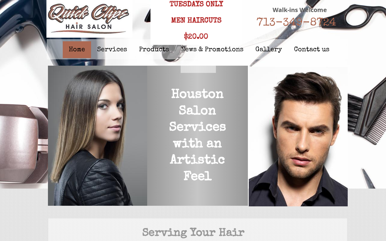 Quick Clips Hair Salon — screenshot of their official website