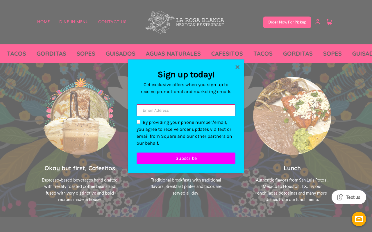 La Rosa Blanca Mexican Restaurant — screenshot of their official website