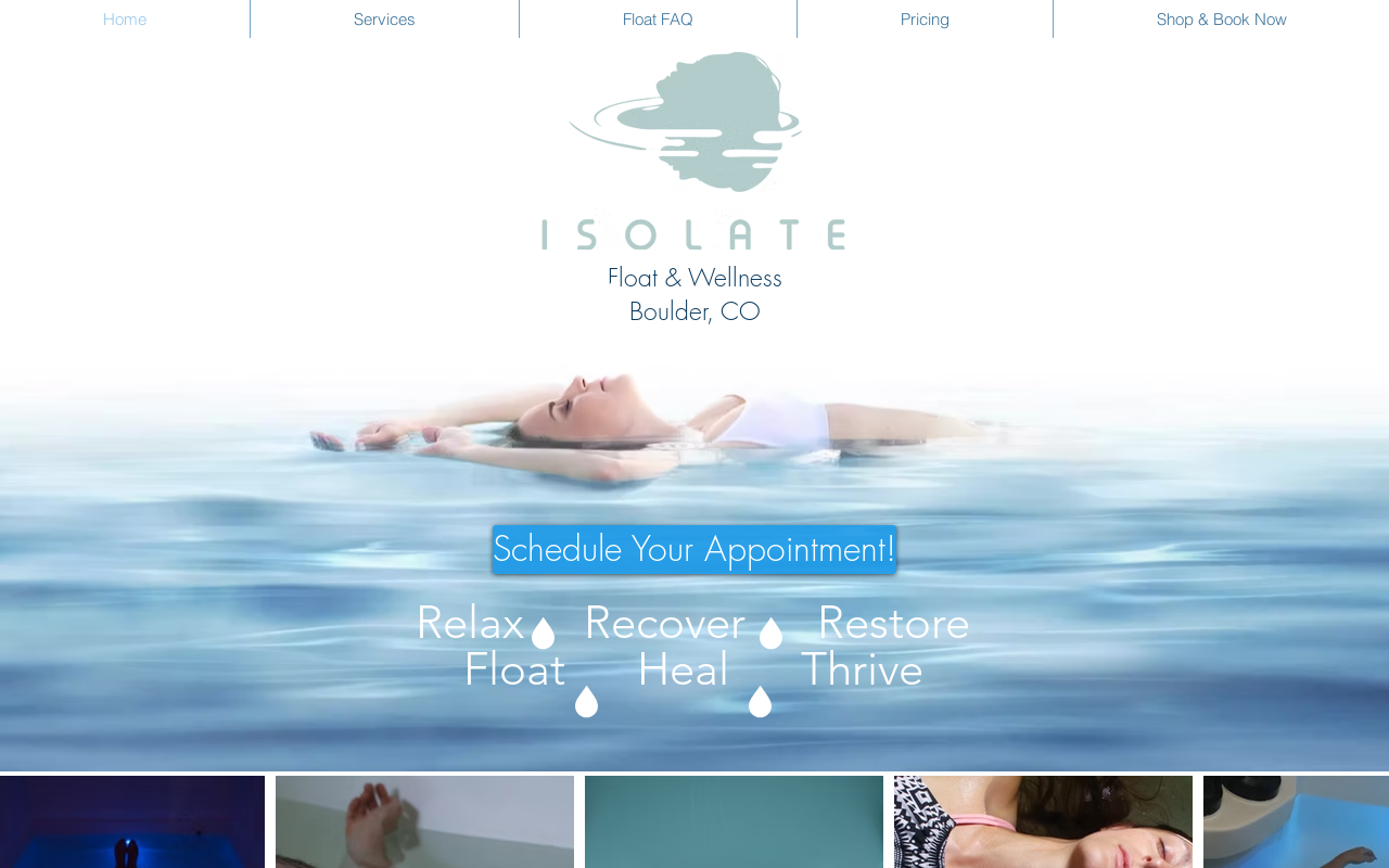 Isolate Float Center — screenshot of their official website