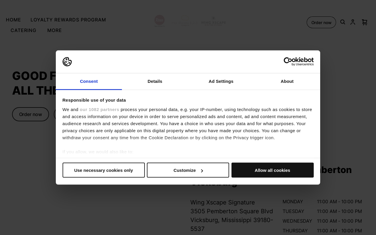 Hot Potato 1.2.3. Express | Wing Xscape — screenshot of their official website