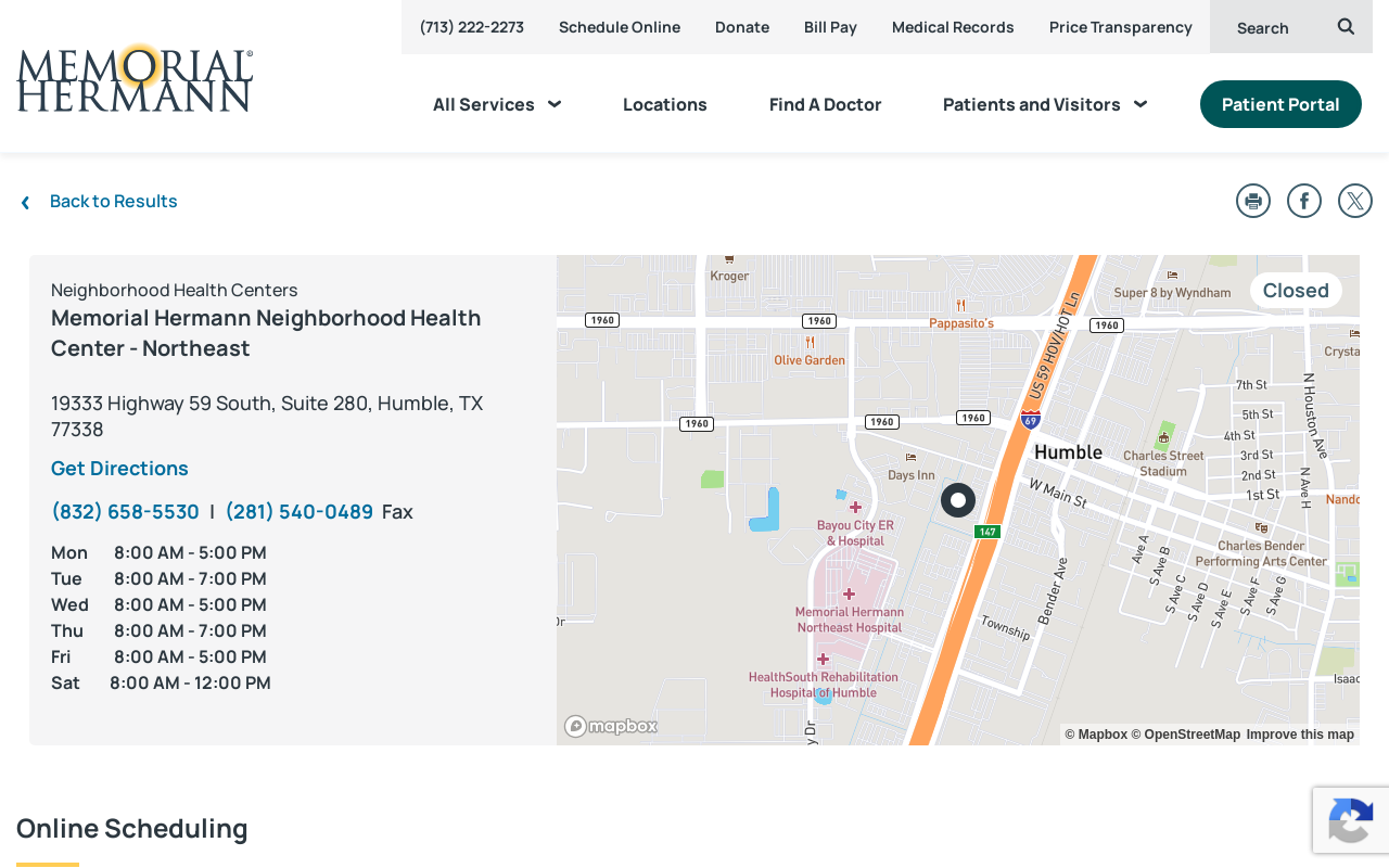 Memorial Hermann Neighborhood Health Center - Northeast — screenshot of their official website