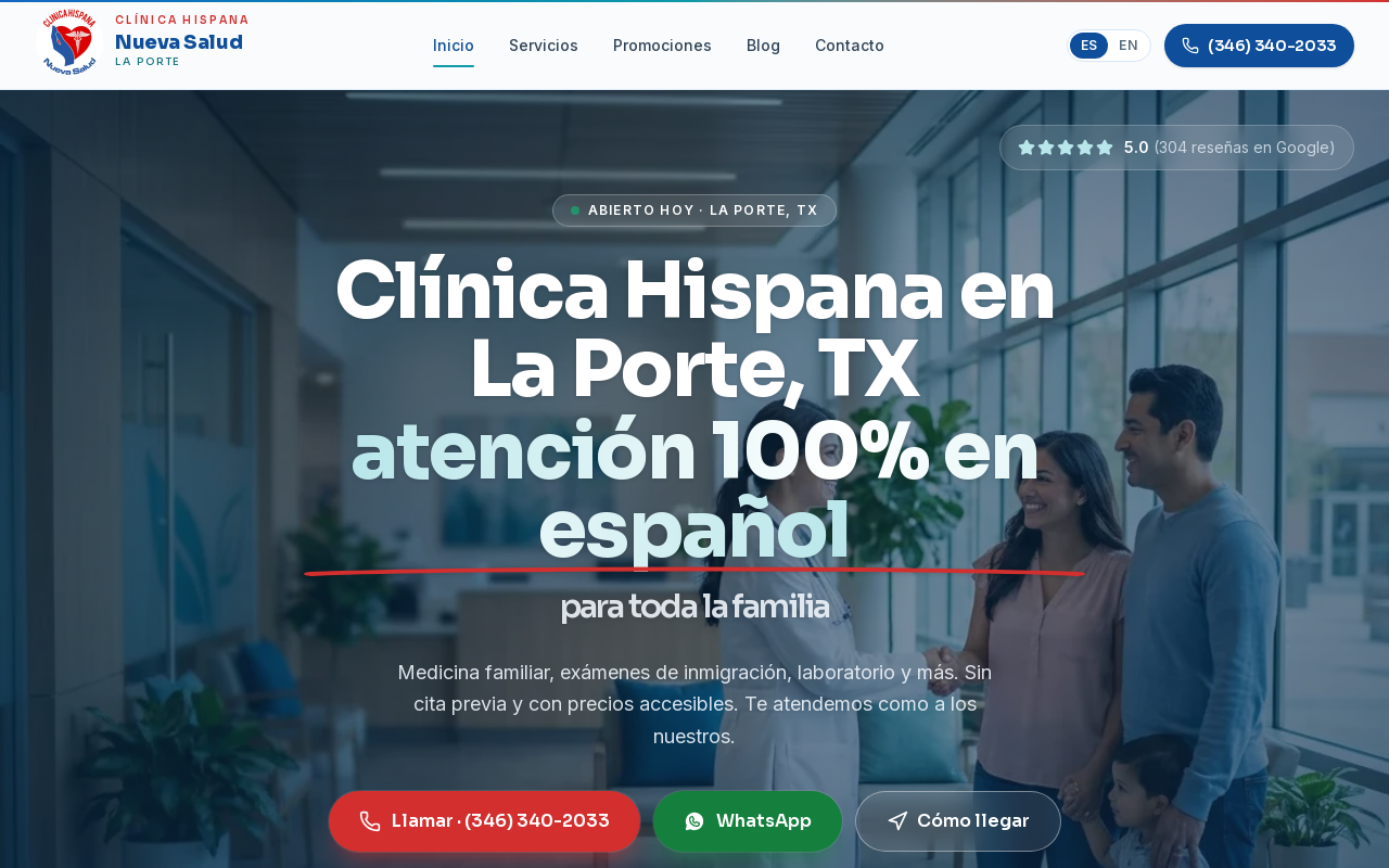 Clinica Hispana Nueva Salud — screenshot of their official website