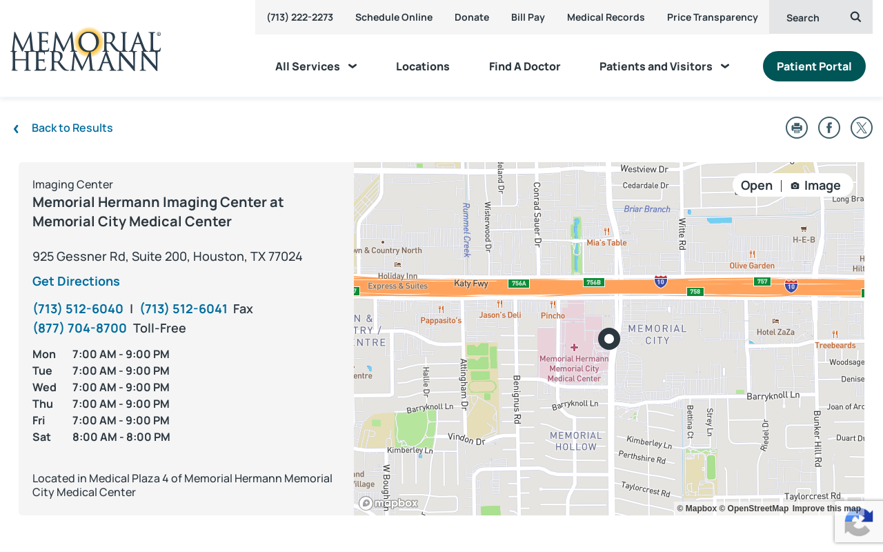 Memorial Hermann Imaging Center — screenshot of their official website
