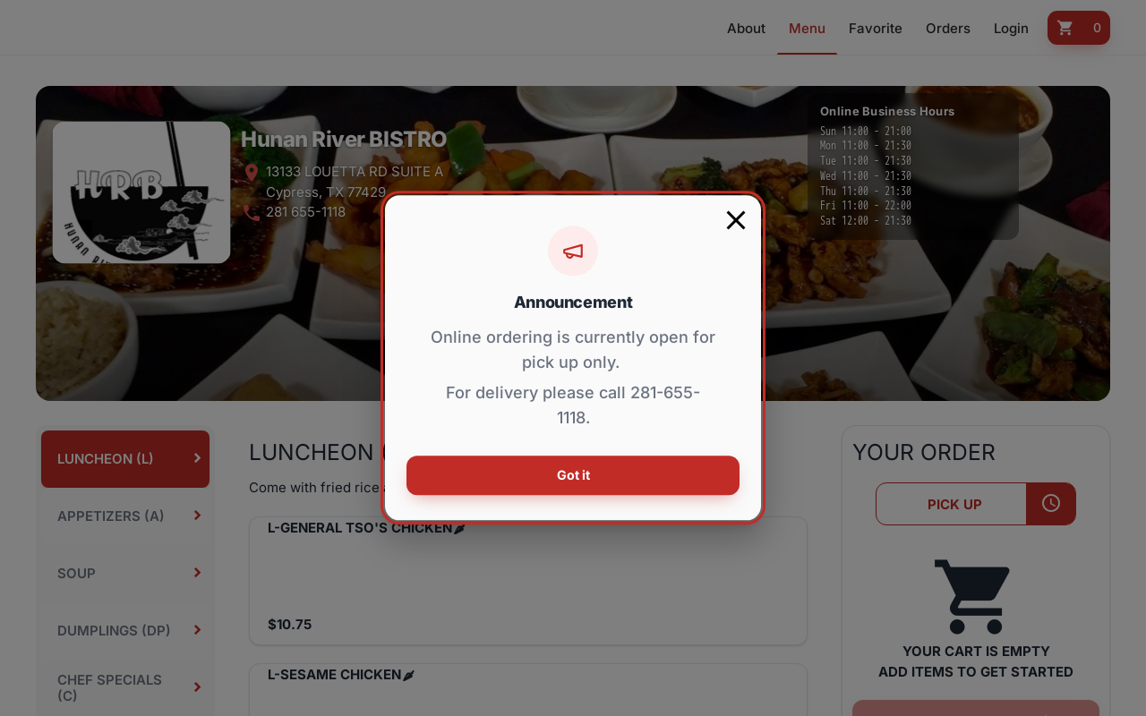 Hunan River Bistro — screenshot of their official website