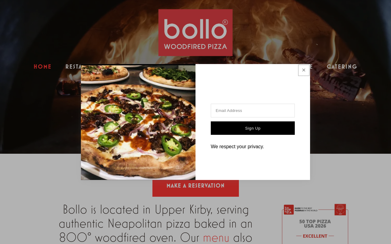 Bollo Woodfired Pizza — screenshot of their official website