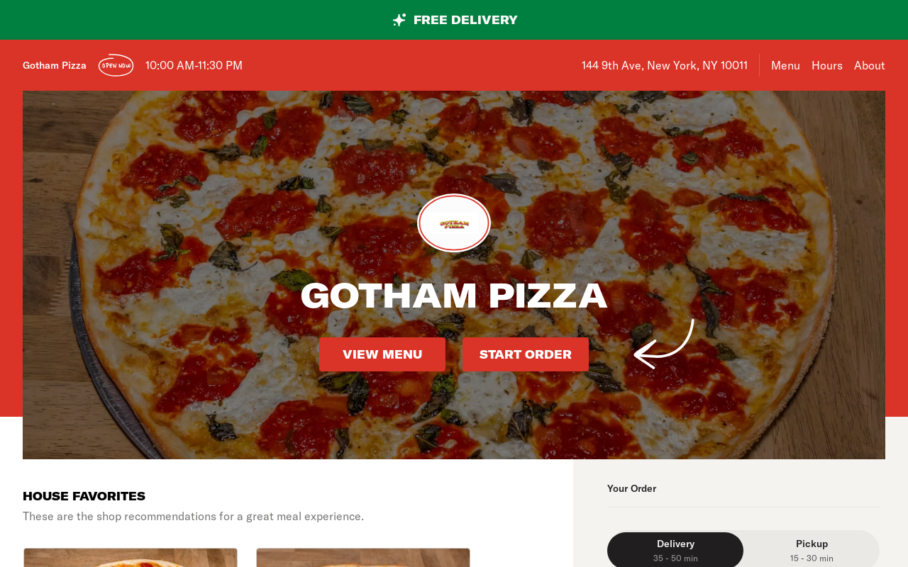 Gotham Pizza — screenshot of their official website