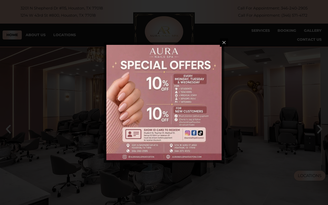 Aura Nail Spa — screenshot of their official website