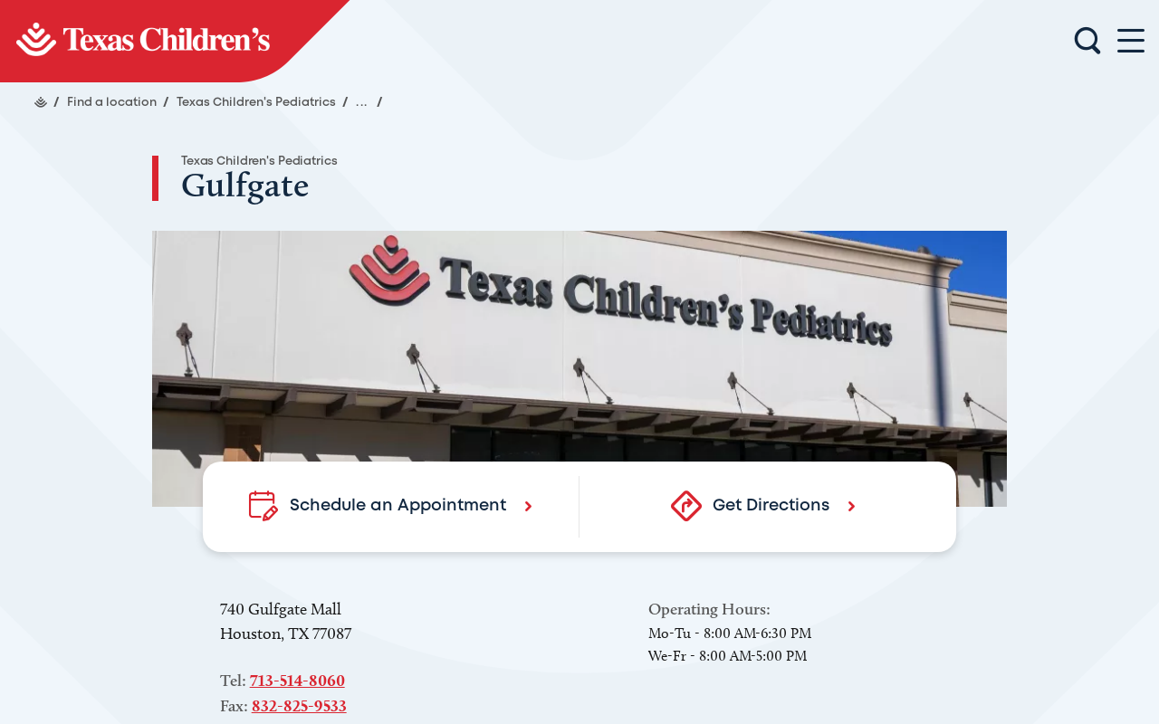 Texas Children's Pediatrics Gulfgate — screenshot of their official website