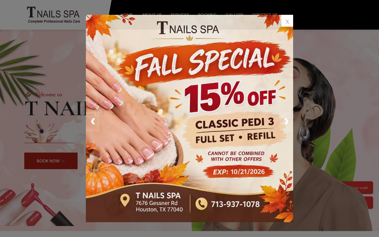 T Nails — screenshot of their official website