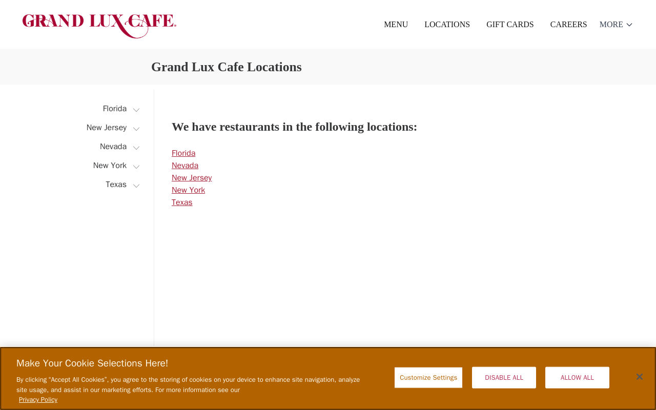 Grand Lux Cafe — screenshot of their official website