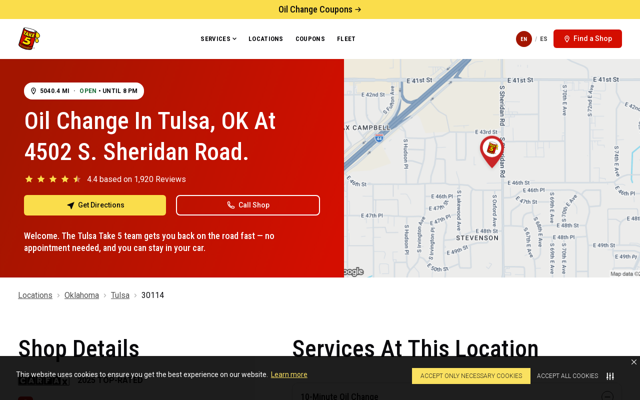 Take 5 Oil Change — screenshot of their official website