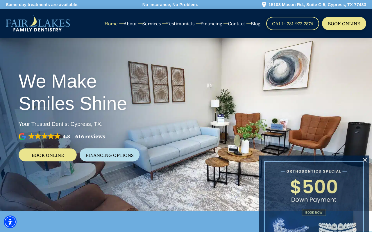 Fair Lakes Family Dentistry — screenshot of their official website