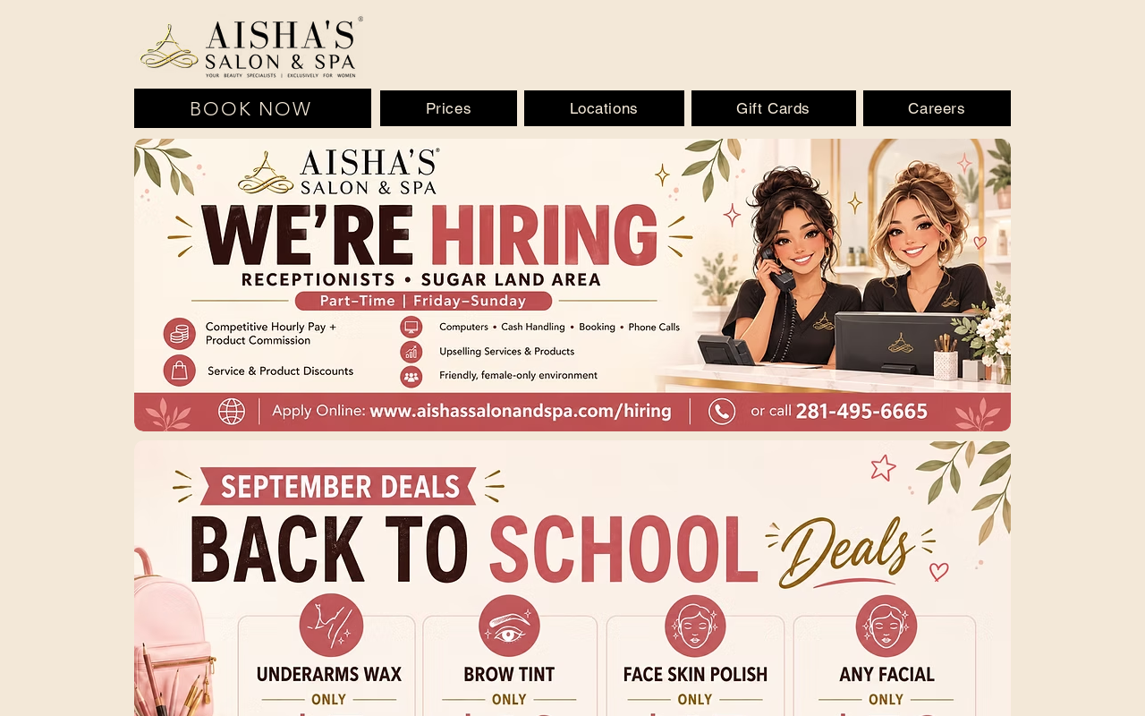 Aisha's Salon & Spa — screenshot of their official website